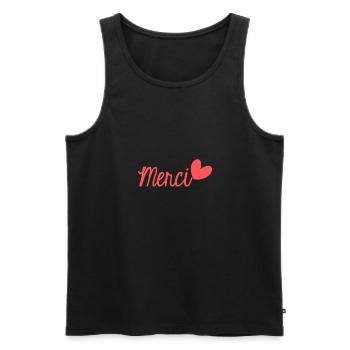 MERCI. THANKS. THANK YOU. ANNIVERSAIRE. NAISSANCE. - Débardeur bio Premium Homme - noir - Devant - AI Model Male 178 light (178cm)