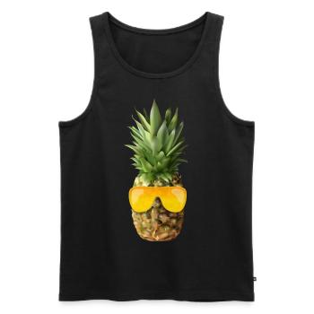 Hipster Ananas trägt goldene Sonnenbrille - Männer Premium Bio Tank Top - Schwarz - Vorne - AI Model Male 178 light (178cm)