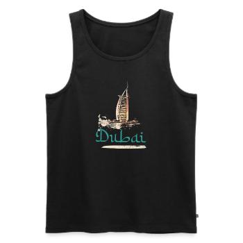 Illustration hotel Burj Al-Arab, icone de Dubai - Débardeur bio Premium Homme - noir - Devant - AI Model Male 178 light (178cm)