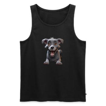 Grinning Grey Pup Adventure - Men's Premium Organic Tank Top - black - Front - AI Model Male 178 light (178cm)