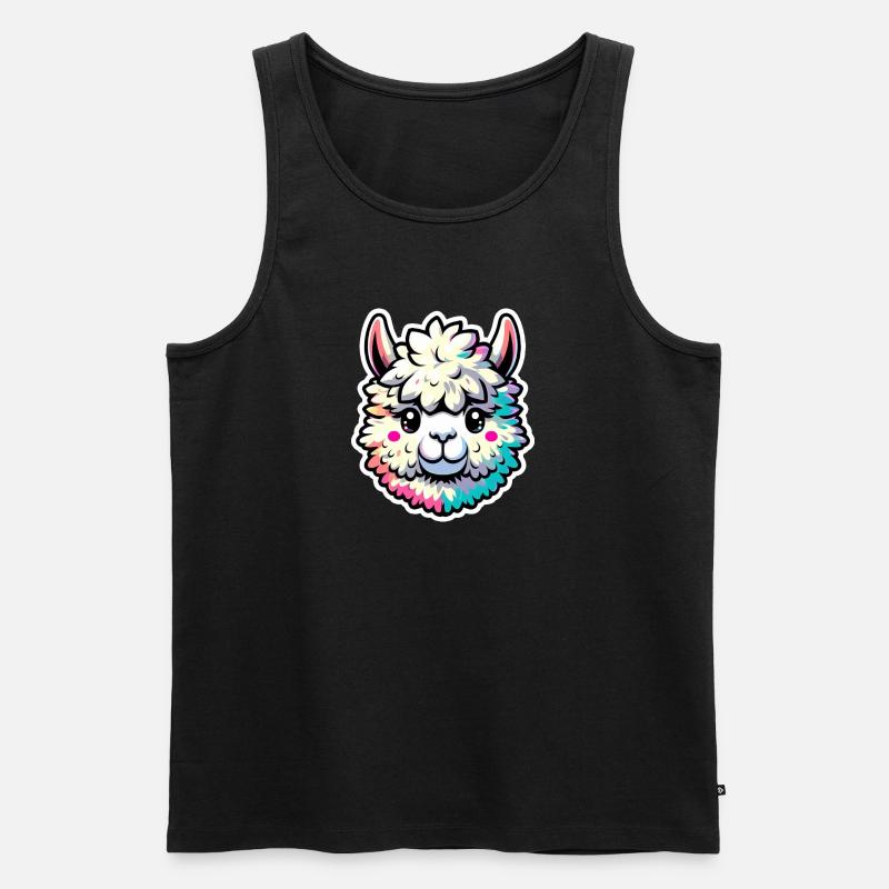 Alpaka Kopf bunt - Männer Premium Bio Tank Top - Schwarz