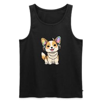 Kawaii Cute Happy Colorful Dog avec des écouteurs - Débardeur bio Premium Homme - noir - Devant - AI Model Male 178 light (178cm)