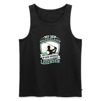 Mit dem Golfschläger in Händen werden Männer zu Le - Männer Premium Bio Tank Top - Schwarz - Vorne - AI Model Male 178 light (178cm)