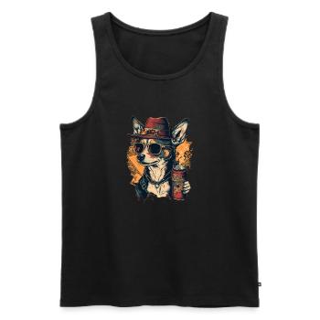 Cooler Fuchs mit Bier und Sonnenbrille - Männer Premium Bio Tank Top - Schwarz - Vorne - AI Model Male 178 light (178cm)