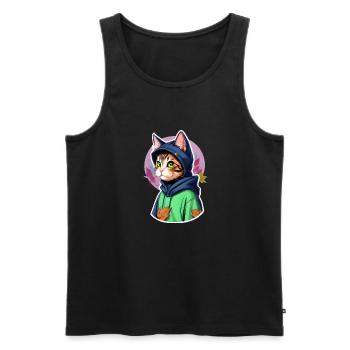Katze mit Kapuze, Blätter - Männer Premium Bio Tank Top - Schwarz - Vorne - AI Model Male 178 light (178cm)