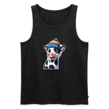 Veau avec bonnet - Débardeur bio Premium Homme - noir - Devant - Michal (187cm)