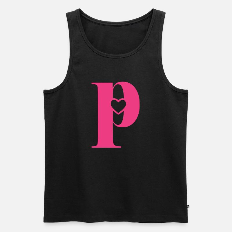 Buchstabe p Anfangsbuchstabe mit Herz - Männer Premium Bio Tank Top - Schwarz