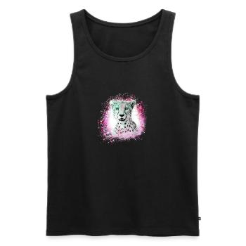 léopard, chat, chat sauvage, graffiti, peinture, rose - Débardeur bio Premium Homme - noir - Devant - AI Model Male 178 light (178cm)