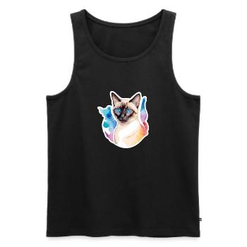 Chat siamois Aquarelles - Débardeur bio Premium Homme - noir - Devant - AI Model Male 178 light (178cm)