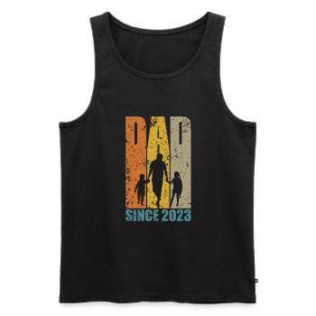 DAD SINCE 2023 PAPA 2 KINDER - Männer Premium Bio Tank Top - Schwarz - Vorne - Michal (187cm)
