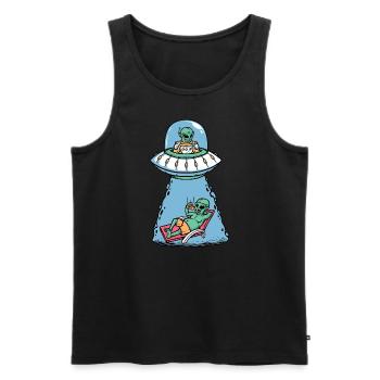 Alien mange une pizza - Débardeur bio Premium Homme - noir - Devant - Michal (187cm)