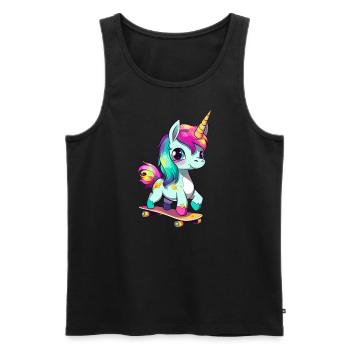 Licorne sur une planche à roulettes - Débardeur bio Premium Homme - noir - Devant - AI Model Male 178 light (178cm)