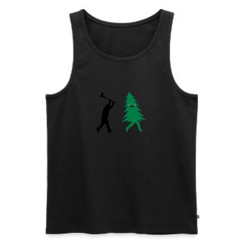 Funny Christmas tree is chased by Lumberjack - Men's Premium Organic Tank Top - black - Front - AI Model Male 178 light (178cm)