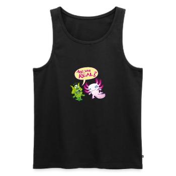 Alien surpris se demande si l'axolotl est réel - Débardeur bio Premium Homme - noir - Devant - AI Model Male 178 light (178cm)