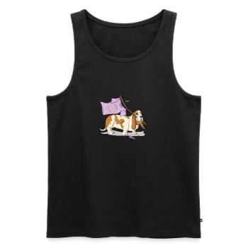 Der Yoga Basset schwenkt die Peace Fahne - Männer Premium Bio Tank Top - Schwarz - Vorne - AI Model Male 178 light (178cm)