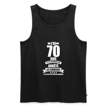 anniversaire 70 ans j'ai pas arrêté les conneries - Débardeur bio Premium Homme - noir - Devant - Michal (187cm)