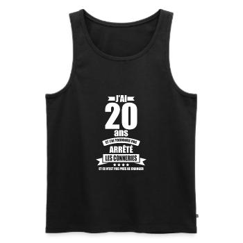 anniversaire 20 ans j'ai pas arrêté les conneries - Débardeur bio Premium Homme - noir - Devant - AI Model Male 178 light (178cm)