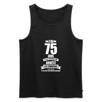 anniversaire 75 ans j'ai pas arrêté les conneries - Débardeur bio Premium Homme - noir - Devant - AI Model Male 178 light (178cm)