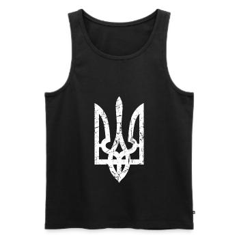 Drapeau ukrainien avec les armoiries de l’Ukraine - Débardeur bio Premium Homme - noir - Devant - AI Model Male 178 light (178cm)
