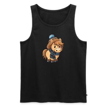 Niedliches Pony mit Schal und Pudelmütze. - Männer Premium Bio Tank Top - Schwarz - Vorne - AI Model Male 178 light (178cm)