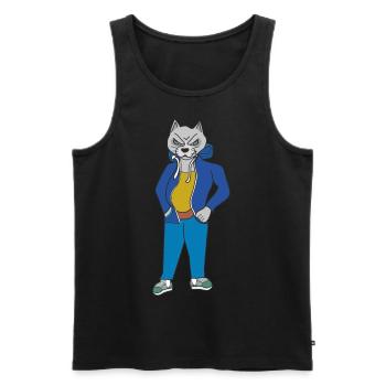 Chat gris en colère - Débardeur bio Premium Homme - noir - Devant - AI Model Male 178 light (178cm)