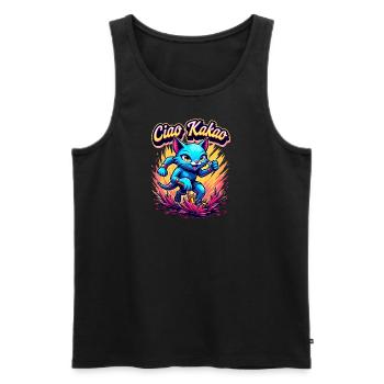Ciao Kakao rennende Katze Matschlauf Laufshirt - Männer Premium Bio Tank Top - Schwarz - Vorne - Michal (187cm)