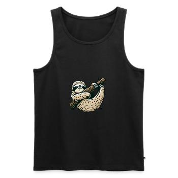 Cute sloth on tree stay calm - Men's Premium Organic Tank Top - black - Front - Michal (187cm)