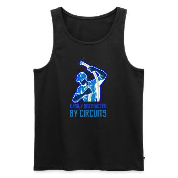 Distrait par les circuits Voltage Craftsman - Débardeur bio Premium Homme - noir - Devant - AI Model Male 178 light (178cm)
