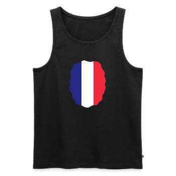 Drapeau de la France Look utilisé Drapeau de la France - Débardeur bio Premium Homme - noir - Devant - AI Model Male 178 light (178cm)