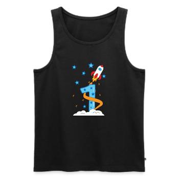 1. Anniversaire bébé enfant fusée - Débardeur bio Premium Homme - noir - Devant - Michal (187cm)