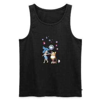 Sweet fairy is playing with cute cat - Men's Premium Organic Tank Top - black - Front - AI Model Male 178 light (178cm)