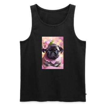 Joli bouledogue avec couronne de fleurs - Débardeur bio Premium Homme - noir - Devant - Michal (187cm)