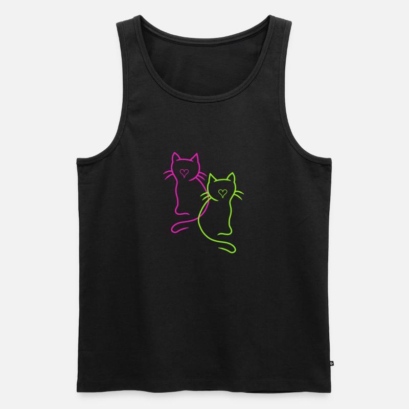 Retro Katzen Herz - Männer Premium Bio Tank Top - Schwarz
