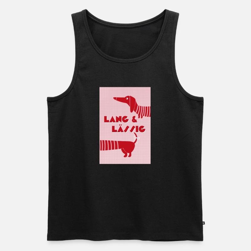 Dackel lang & lässig rot-rosa, Retro-Style - Männer Premium Bio Tank Top - Schwarz