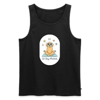 Zen Golden Retriever: The Fluffy Life Coach - Men's Premium Organic Tank Top - black - Front - AI Model Male 178 light (178cm)