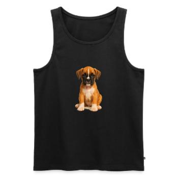 Cute Boxer Puppy – Realistic Dog Motif - Men's Premium Organic Tank Top - black - Front - AI Model Male 178 light (178cm)