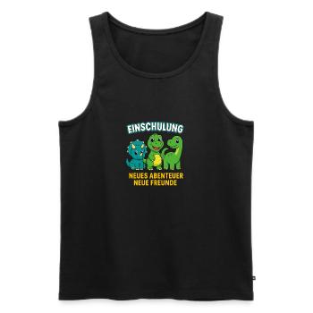 Dino Einschulung | Neues Abenteuer Neue Freunde - Männer Premium Bio Tank Top - Schwarz - Vorne - Michal (187cm)