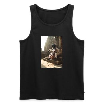 Astronaut Playing Cello on Ancient Steps - Men's Premium Organic Tank Top - black - Front - AI Model Male 178 light (178cm)