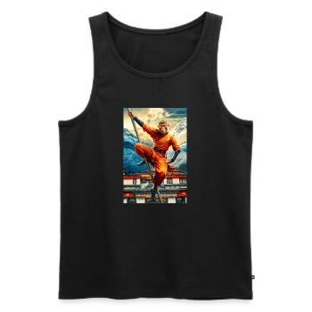 Humanoider Affe Shaolin Mönch - Männer Premium Bio Tank Top - Schwarz - Vorne - AI Model Male 178 light (178cm)