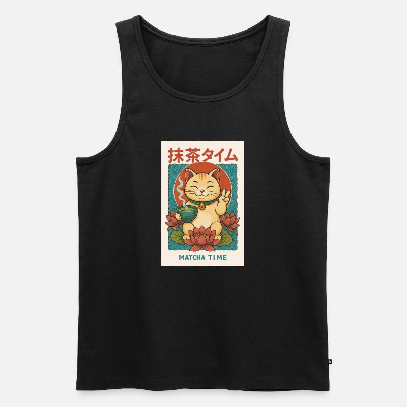 Katzenfreund Meet Matcha - Männer Premium Bio Tank Top - Schwarz