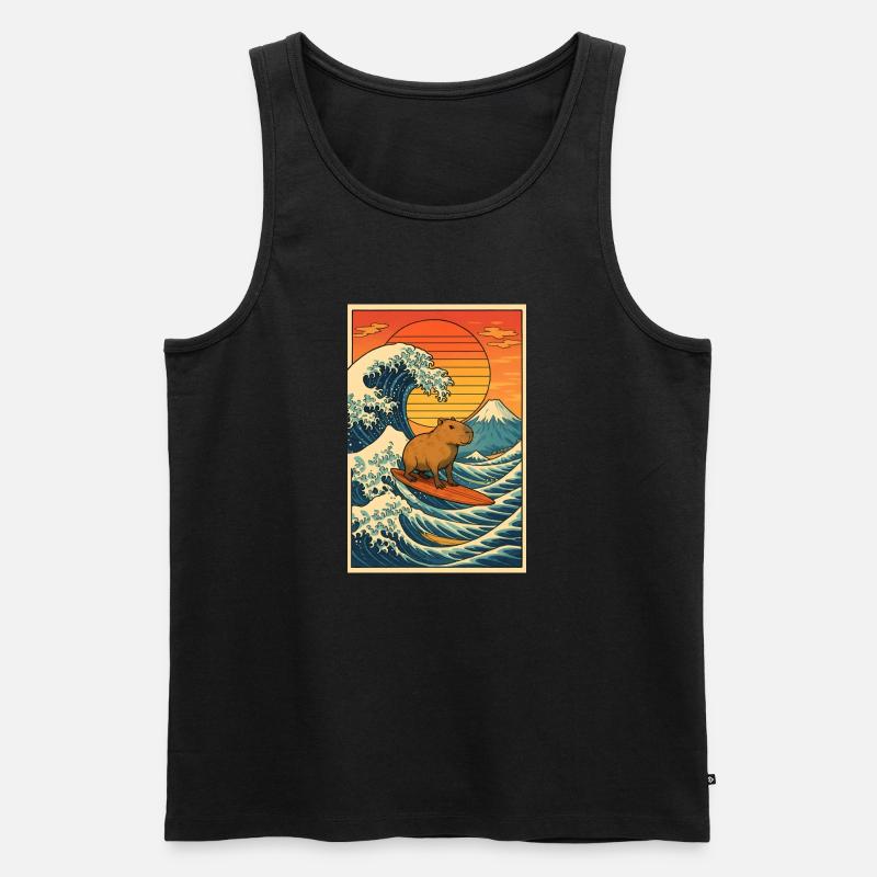 Capybara Surfing - Männer Premium Bio Tank Top - Schwarz