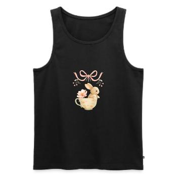 Lapin pastel en tasse florale - Débardeur bio Premium Homme - noir - Devant - Michal (187cm)