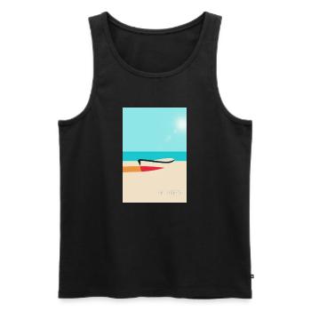 Boat on the Beach – Summer Vacation Poster - Men's Premium Organic Tank Top - black - Front - AI Model Male 178 light (178cm)