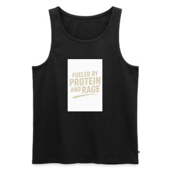 FUELED BY PROTEIN AND RAGE - Men's Premium Organic Tank Top - black - Front - AI Model Male 178 light (178cm)