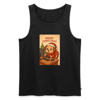 Weihnachts-Hund am PC - Männer Premium Bio Tank Top - Schwarz - Vorne - AI Model Male 178 light (178cm)
