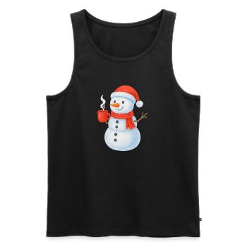 Bonhomme de neige avec écharpe et gobelet rouges - Débardeur bio Premium Homme - noir - Devant - AI Model Male 178 light (178cm)