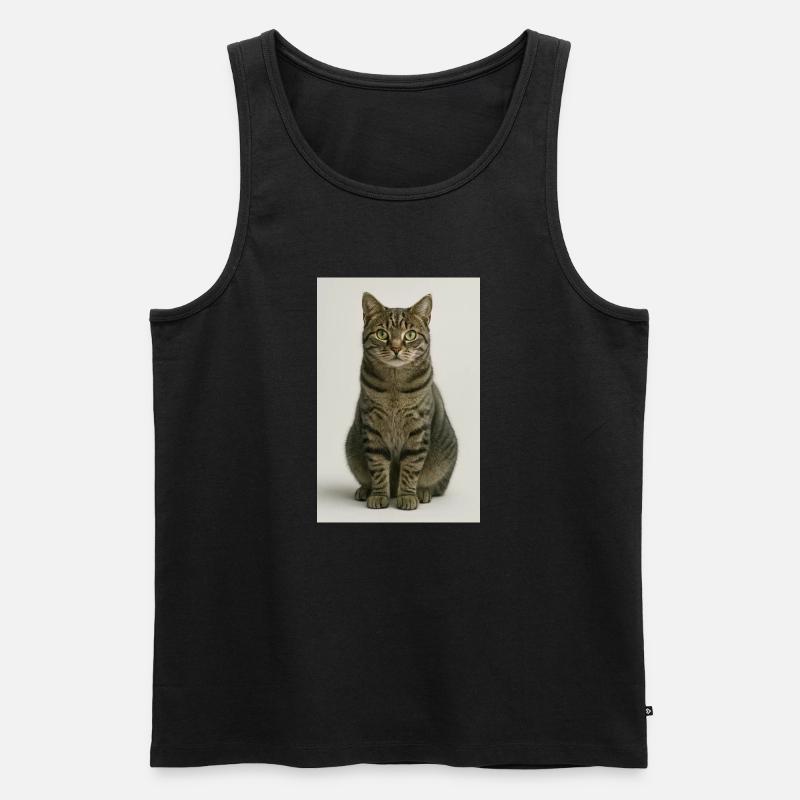 Sitzende getigerte Katzenporträt - Männer Premium Bio Tank Top - Schwarz