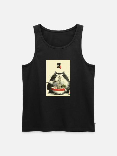 Ramen Cat Ukiyoe Style - Men's Premium Organic Tank Top - black