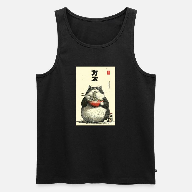Chonky Cat Ramen Ukiyo-e - Männer Premium Bio Tank Top - Schwarz