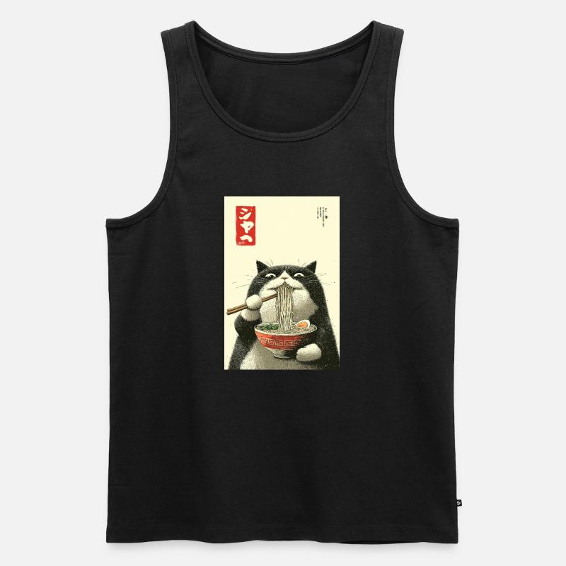 Ramen-Katze im Ukiyo-e-Stil - Männer Premium Bio Tank Top - Schwarz